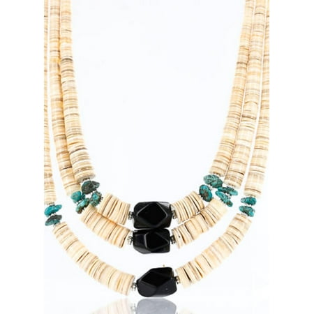 Quartz Three Strand - Certified Authentic 3 Strand Navajo .925 Sterling Silver Graduated Heishi and QUARTZ Native American Necklace