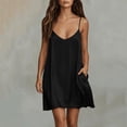 thumbnail image 2 of LIaqionyy Satin Dress for Womens Nightgown Spaghetti Strap Sleeveless Casual Loose Mini Dresses with Pocket, 2 of 8