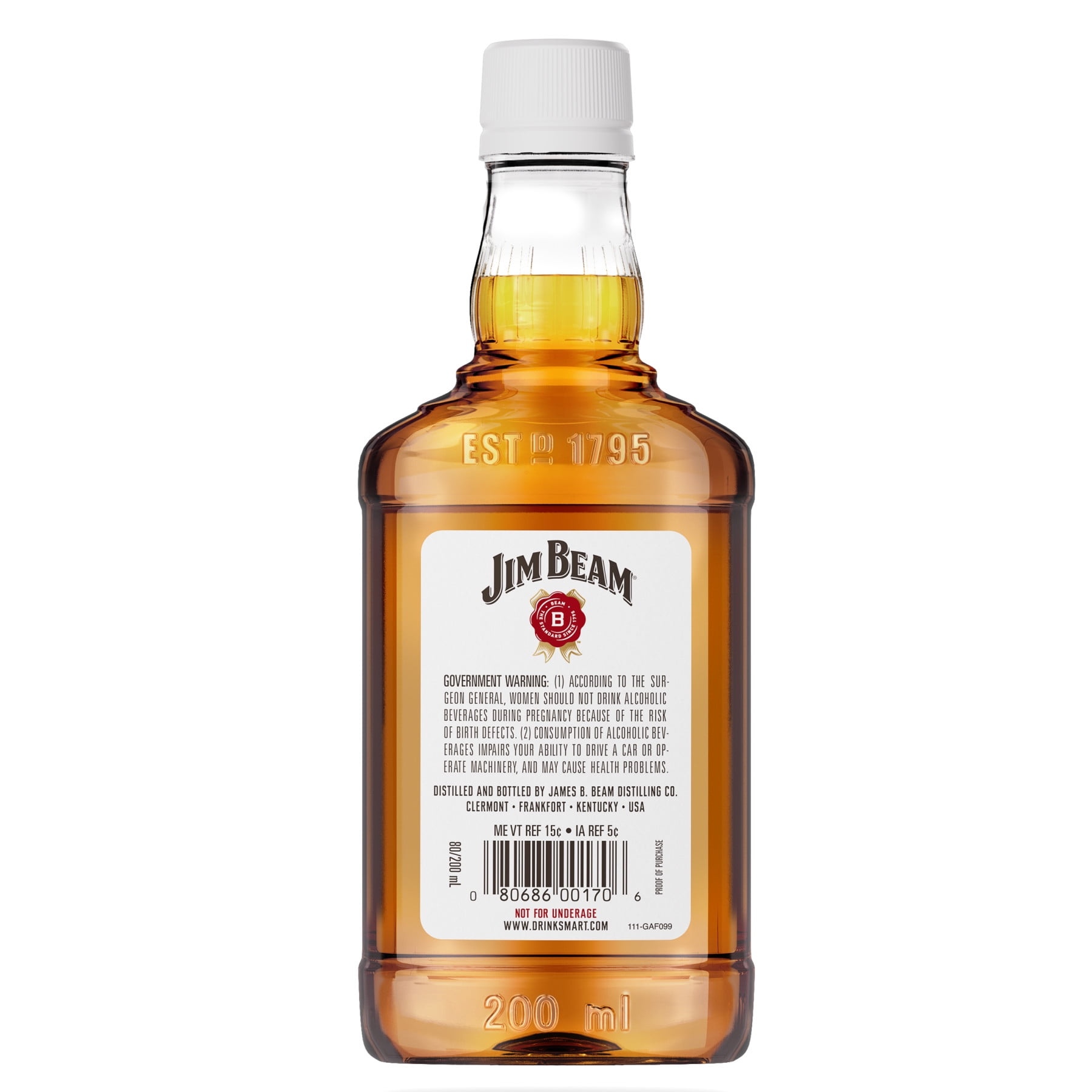 Jim Beam, Straight Bourbon, 200 ml PET Bottle, 40% ABV - Walmart.com