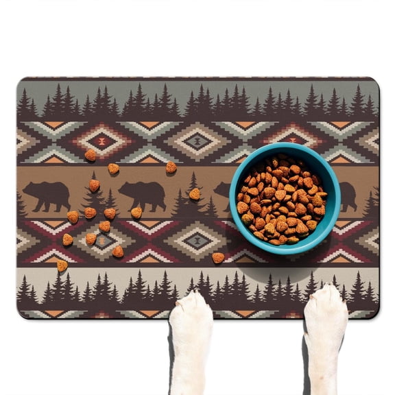 Boho Retro Floral Pet Feeding Mat-Absorbent Pet Placemat for Food and Water Bowl, with Waterproof Rubber Backing, Quick Dry Water Dispenser Mat for Dog and Cat (16"x24")