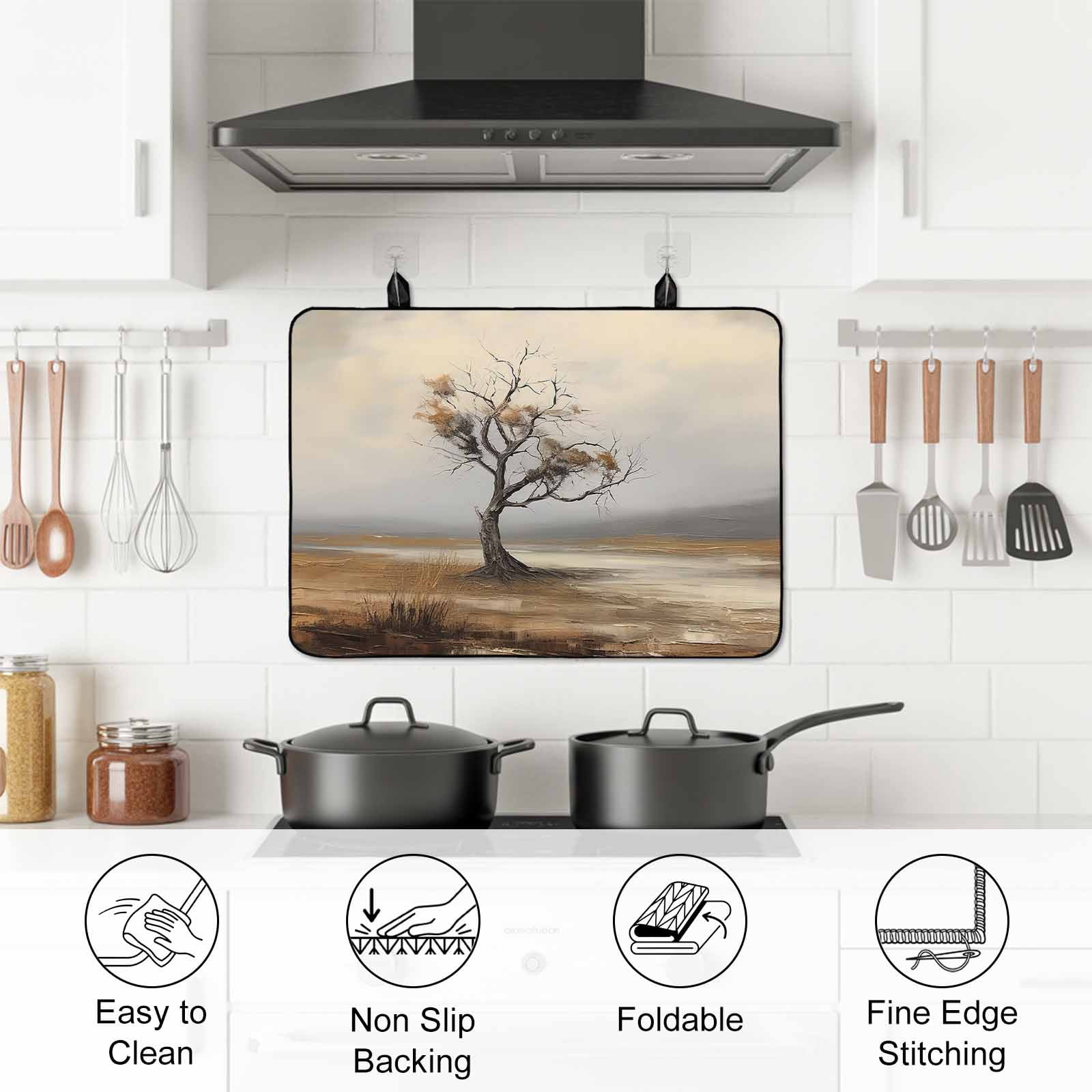 Tree Branches, Stove Top Cover for Electric Stove, Heat-proof & Non Slip Glass Top Stove Cover Protector, Wild Leaves Forest Abstract Painted Art Kitchen Flat Cooktop Rubber Mat 24x21 Inches