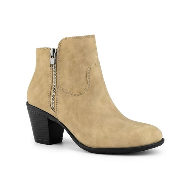 Unique Bargains Women's Round Toe Stacked Block Heel Zipper Ankle Boots