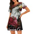 thumbnail image 1 of Balery Eagle With Hat And Roses Camisón de manga corta con cuello redondo para mujer, cómodo y elegante., 1 of 6