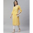 thumbnail image 2 of DWEEP SARA Women’s Yellow Paisley Print Straight Kurta L/40 Ethnic Tunic Top 3/4 Sleeves Casual Festive Wear, 2 of 7
