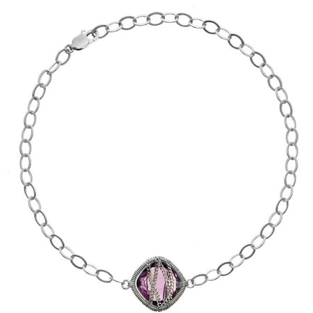 5th & Main Sterling Silver Hand-Wrapped Single-Squared Amethyst Stone Bracelet