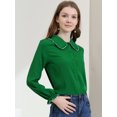 thumbnail image 2 of DARING DIVA Women's Peter Pan Collar Ruffle Long Sleeve Shirt S Deep Green, 2 of 6