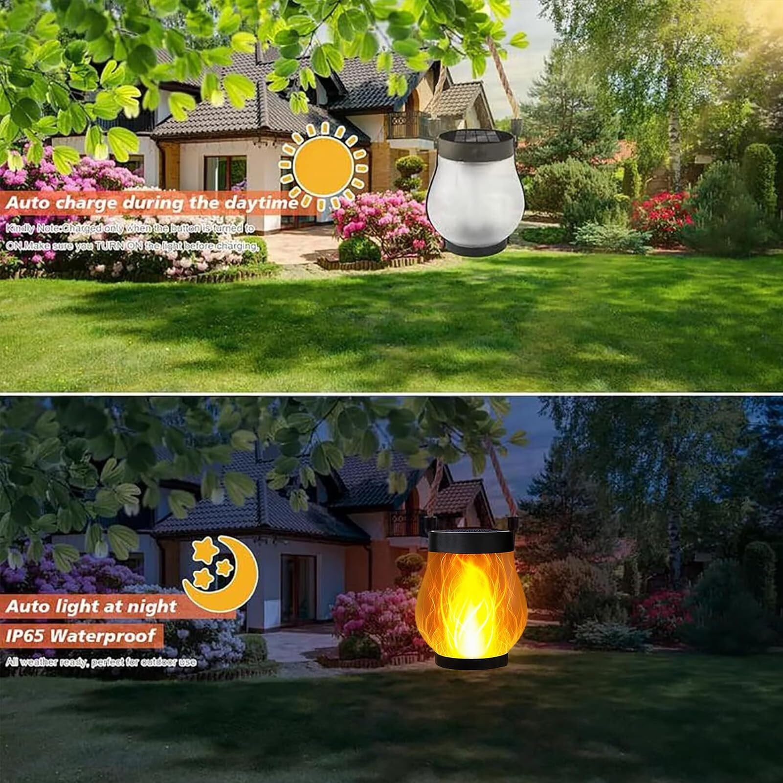 Solar Lantern Outdoor Lights, Dancing Flame Solar Lantern Outdoor Lights, Waterproof Hanging Solars Lanterns, Dual Charging Modes for Garden Yard Decoration (2pcs)