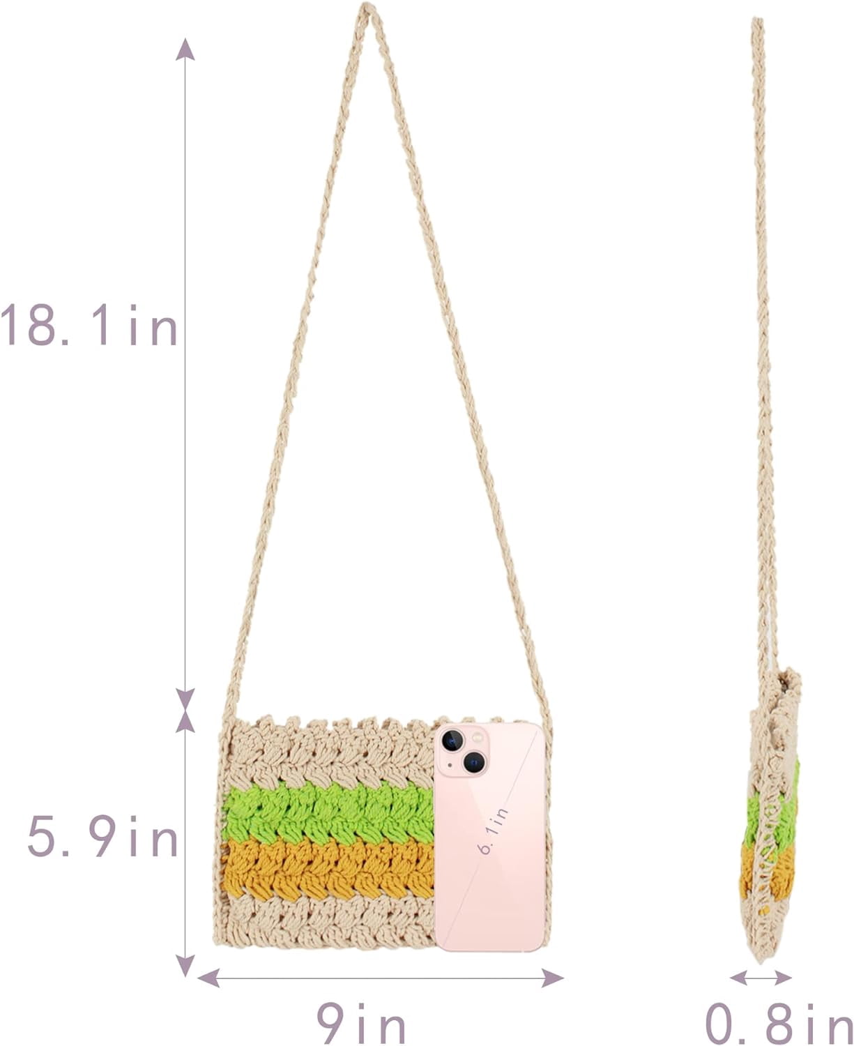LinYooLi Women Small Cotton Crochet Cross-body Bag Bohemian Shoulder Bag Purse