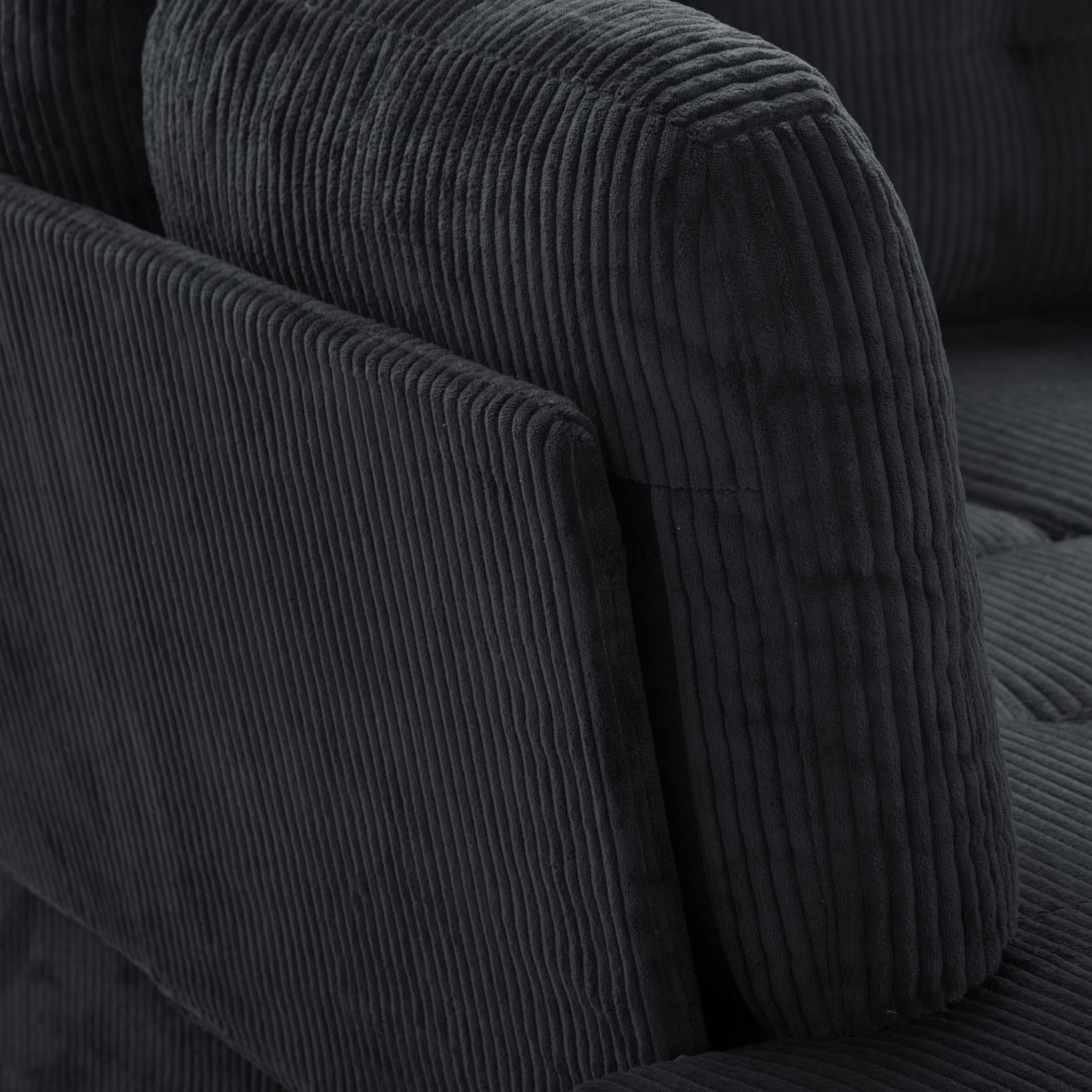 Gewnee 94.49"Modular Sectional Sofa with Storage Ottoman,L-Shaped Comfort Sofa with Cup Holders & Nailhead Trim,Modern Corduroy Couch for Living Room.Black