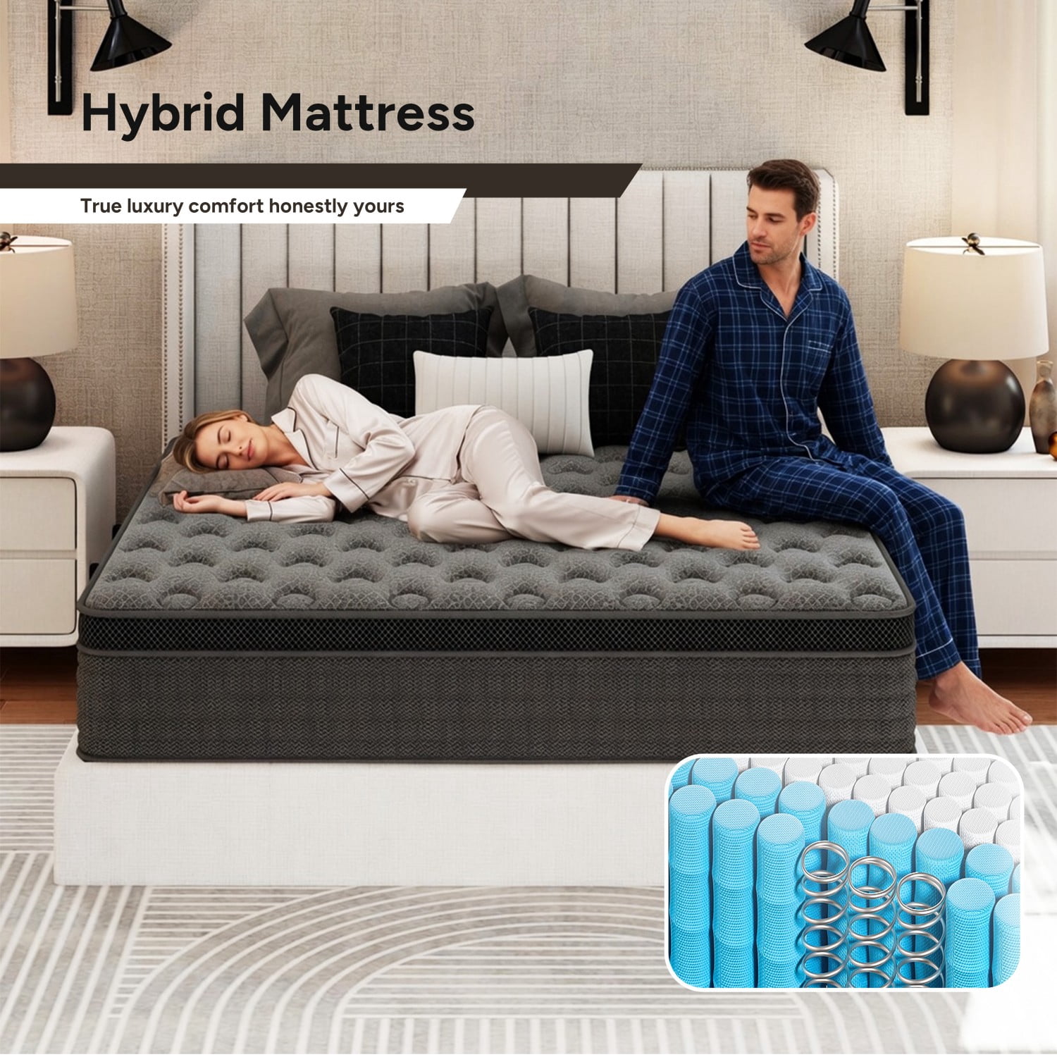 Feymoka 14 Inch Hybrid Mattress Full, Double Layer Spring System, Medium Firm Support with Breathable Polyester Knit Top, Motion Isolation for Noise-Free Sleep