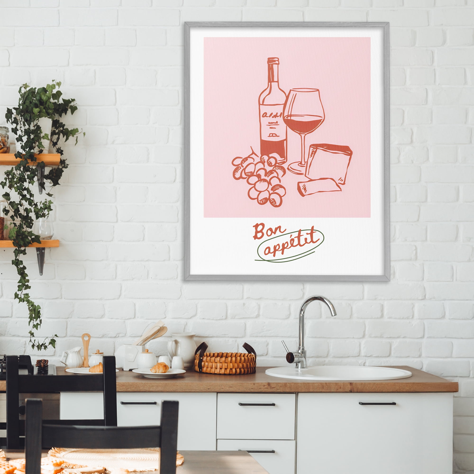 Stupell Industries Bon Appetit Wine & Grapes Gray Framed Giclee Art, design by The Prints Vibe