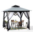 thumbnail image 3 of Sunjoy 9 ft. x 9 ft. Light Gray and Black Steel Soft Top Gazebo Mosquito Nettings and Privacy Screens, Double Roof Outdoor Screened Gazebos Shelter, Gazebo Canopies for Backyard, 3 of 10