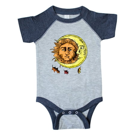

Inktastic Autumnal Equinox Sun and Moon Woodcut with Leaves Gift Baby Boy or Baby Girl Bodysuit