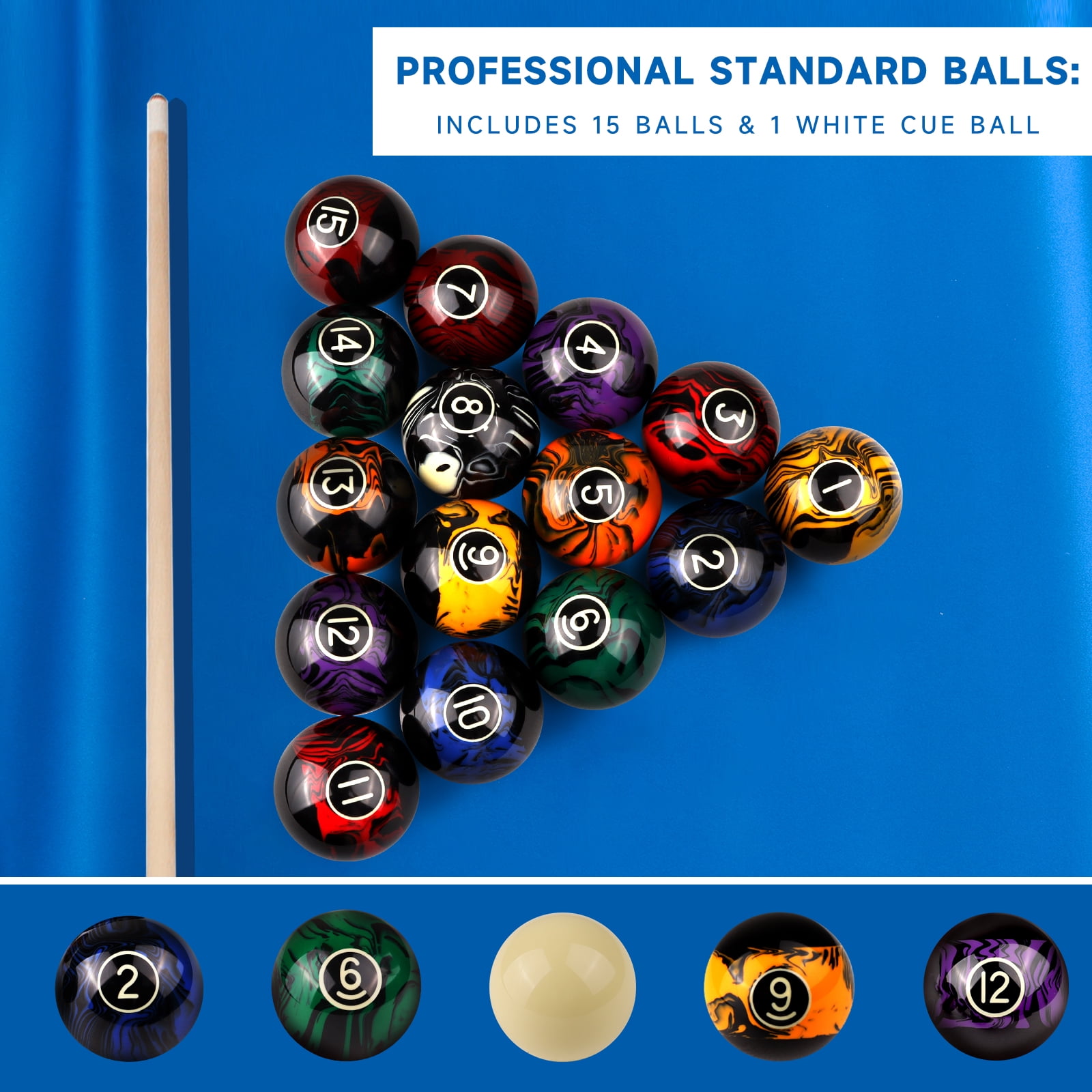 GSE Games & Sports Expert 2-1/4" Professional Regulation Size Billiard Pool Ball Set for Pool Table, Great for Game Rooms, Bars - Black Marbelite Swirl Style