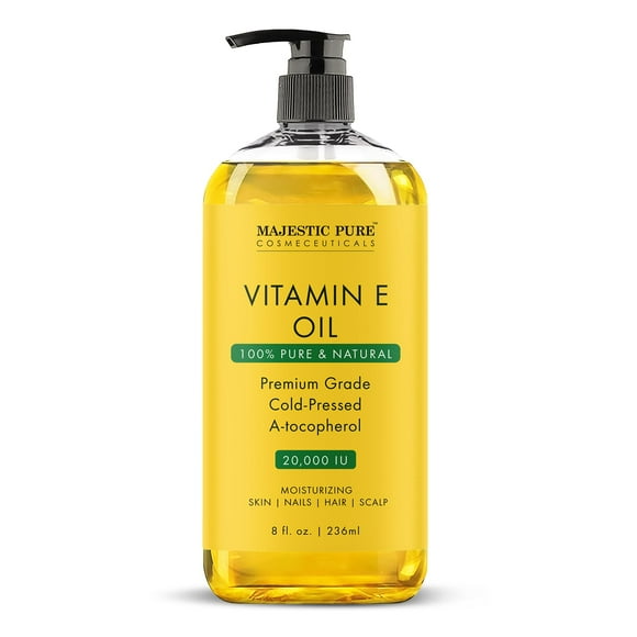 MAJESTIC PURE E de Vitamine E Huil - 100 % PURE et Naturelle, 20 000 UI / Qualité Supérieure, Pressée à Froid et Tocophérol pour Réparer la Peau Sèche et Abîmée / Peau, Cheveux et Cuir Chevelu Hydratés 8 Fl Oz