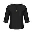 thumbnail image 4 of Tianiyouqing Womens Shirts 3/4 Sleeve Cotton Linen Gauze Tops Casual Button V Neck Blouses Loose Fit with Pocket Black L, 4 of 6