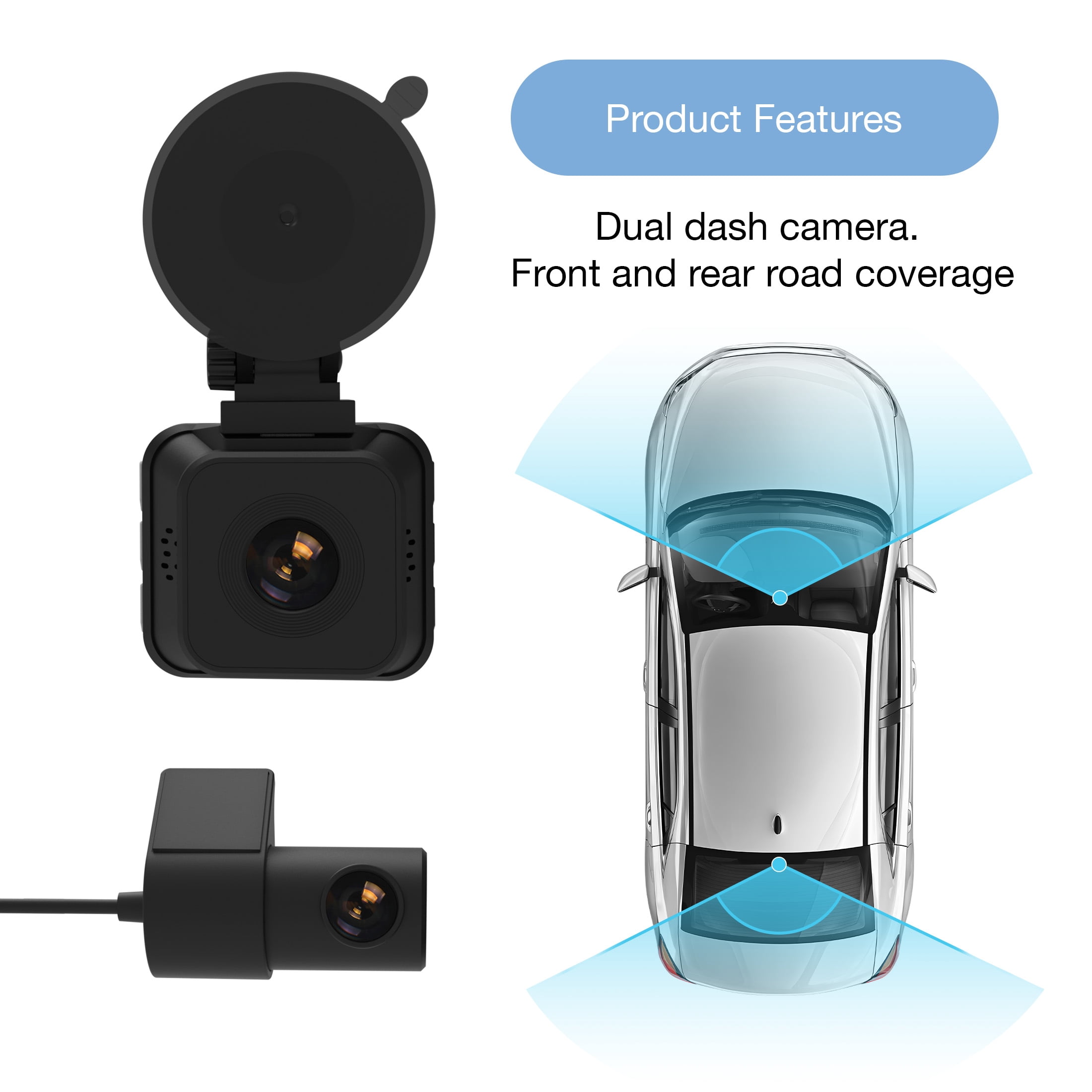 onn Full HD 1080p Dash Cam Front and Rear Set