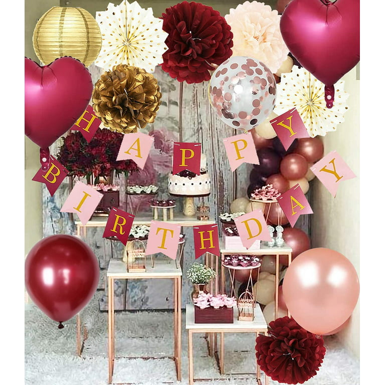 Qian's Party Burgundy Pink Birthday Party Decorations Burgundy