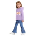 thumbnail image 6 of Purple Girls 2-Piece Outfit Set, Lavender Hoodie & Flared Jeans with Bow, Cute Casual Clothes for Kids Little Kids 2-8 Years,Size 5-6 T, 6 of 8