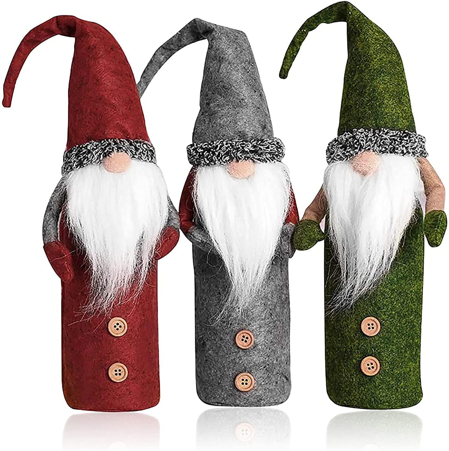3 Pieces Christmas Gnomes Wine Bottle Cover Number-one Handmade Swedish Tomte Gnomes Wine Bottle Toppers Santa Claus Bottle Bags with Drawstring Style for Holiday Home Table Christmas Decorations 