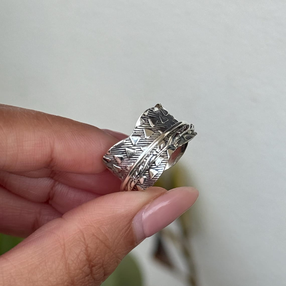 SS DESIGNS Fidget Spinner Ring Handmade 925 Sterling Silver Boho Style Anxiety Relief Band for Women, Stress Relief Jewelry, Meditation Spinner Band