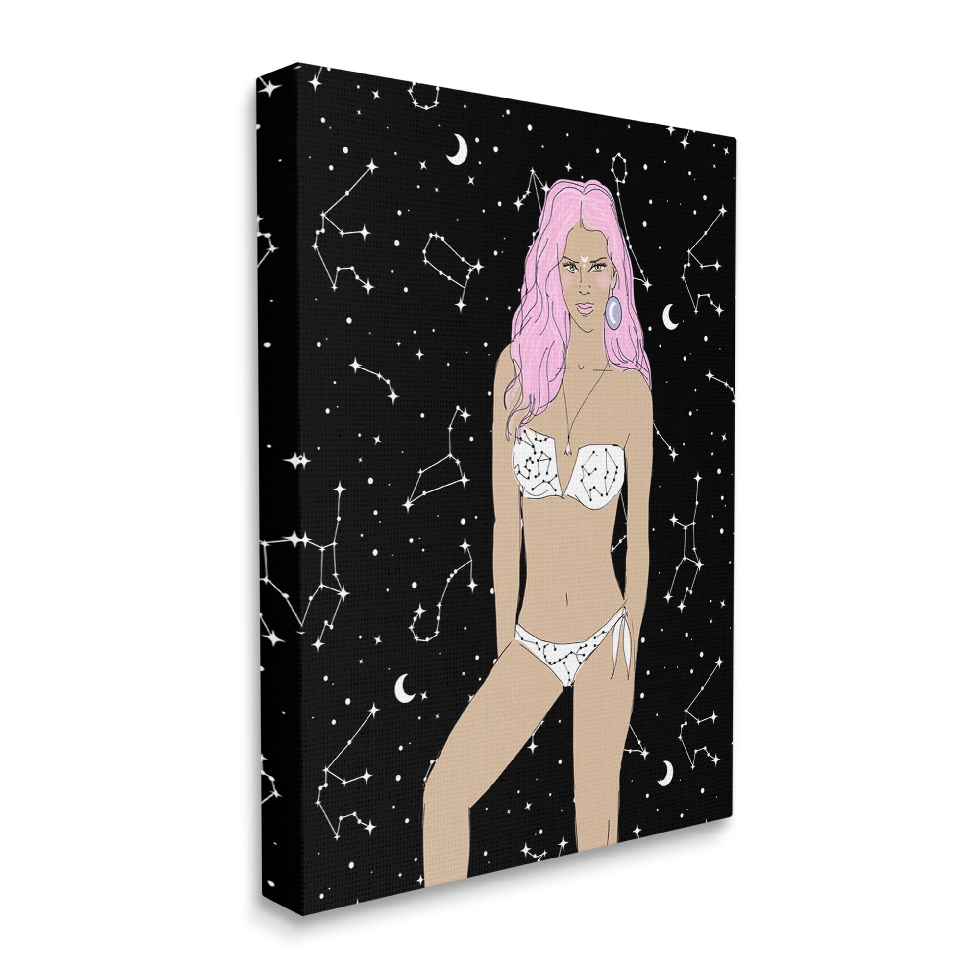 Stupell Industries Moon Girl Constellations Novelty Painting Gallery Wrapped Canvas Print Wall Art, 36 x 48