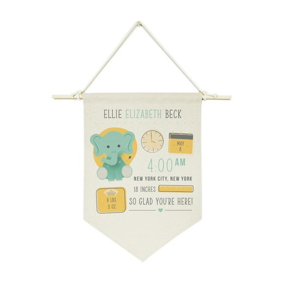 Personalized Elephant Newborn Baby Announcement Hanging Wall Banner