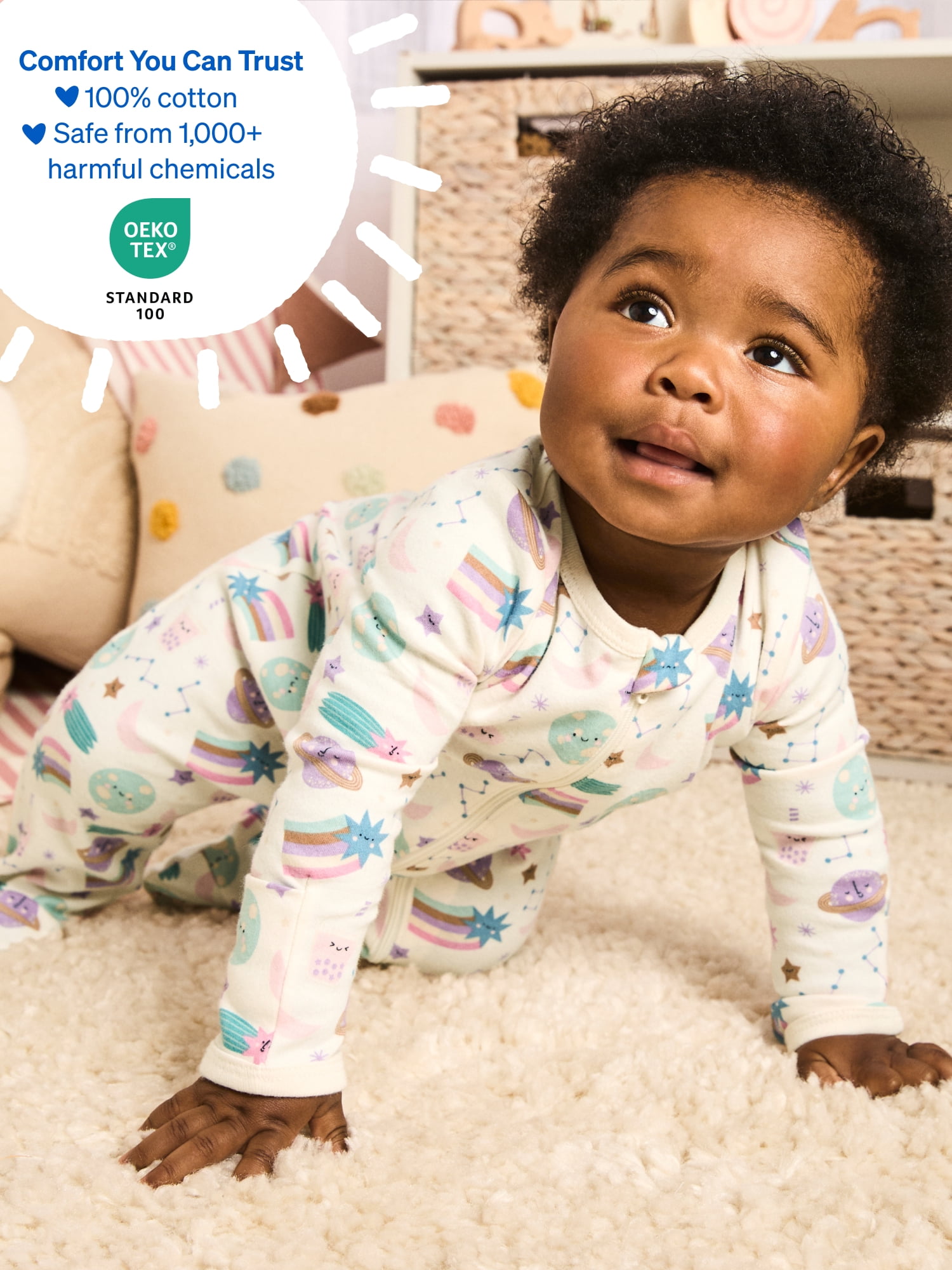 Garanimals Newborn & Baby 100% Cotton Footed Sleep & Play, Sizes Newborn–9M, 2-Pack