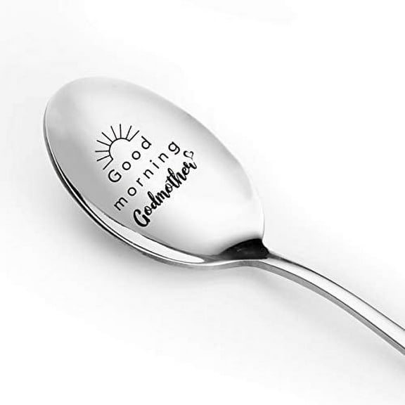 Best Godmother Gifts - Good Morning Godmother Spoon - Funny Spoon Engraved Stainless Steel - Tea Coffee Spoon - Godmother Gifts from Godchild - Mother's Day/Birthday/Christmas Gifts