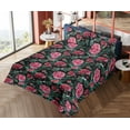 thumbnail image 4 of Ambesonne Flowers Vintage Fitted & Flat Sheet with Shams 4 Pcs Set, Woods Peony Pattern, Calking, Hot Pink and Jade Green, 4 of 5