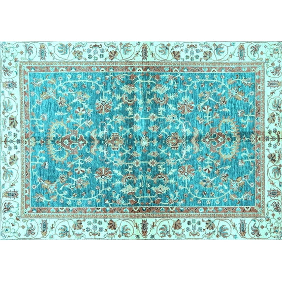 Ahgly Company Indoor Rectangle Oriental Light Blue Traditional Area Rugs, 7' x 10'