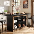 thumbnail image 3 of Kitchen Island with Storage, Counter Height Dining Table with 6 Open Compartments & Footrest, Modern Farmhouse Style, 3 of 9