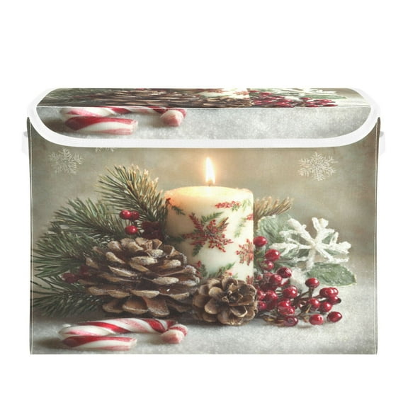 Storage Box With Lid 16.5x12.6x11.8In Foldable Stacked Household Storage Box Christmas Candle Pattern