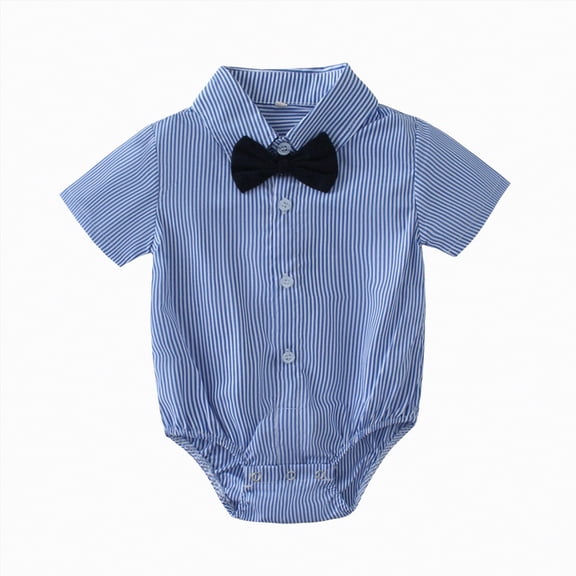 UngA Infant Toddler Baby Boys Dress Shirt Bodysuit Gentleman Formal Wedding Long/Short Sleeve Rompers (Blue,18-24 Months)