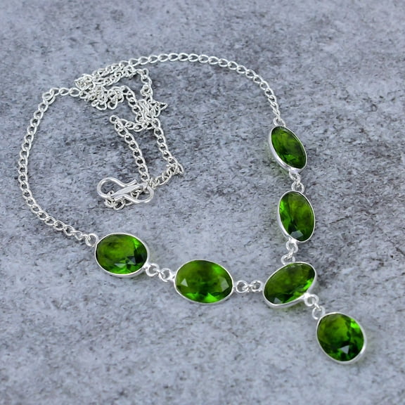 Peridot Gemstone Handmade 925 Sterling Silver Jewelry Necklace 18"