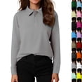 thumbnail image 2 of Girls Polo Shirt Collared Long Sleeve School Uniform Shirts Cute Girls Tops,Gray,9-10 Years, 2 of 6