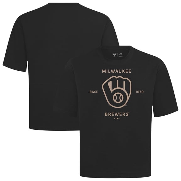 Men's Levelwear Black Milwaukee Brewers Crossway Oversized Luxe Signature Knit T-Shirt