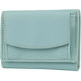 thumbnail image 1 of Cartera de cuero sintético verde mar oscuro, billetera triple, billetera rectangular con bolsillo y botón a presión, billetera compacta con ranura para efectivo y tarjeteros., 1 of 9