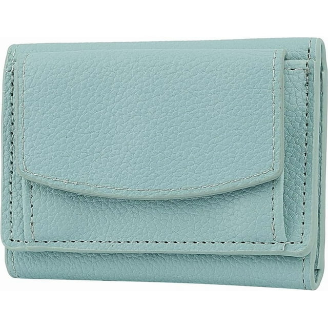 Cartera de cuero sintético verde mar oscuro, billetera triple, billetera rectangular con bolsillo y botón a presión, billetera compacta con ranura para efectivo y tarjeteros.