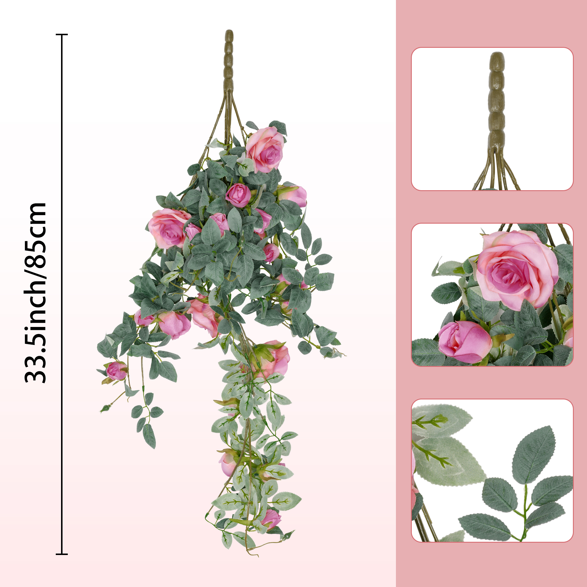 Unique Bargains Artificial Hanging Flower Fake Hanging Rose Plants Plastic Flower Pink