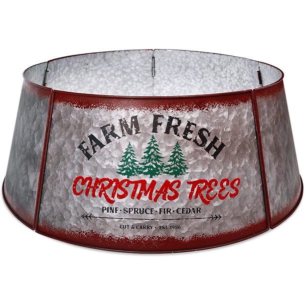 HALLOPS Galvanized Christmas Tree Collar (Rustic, Standard