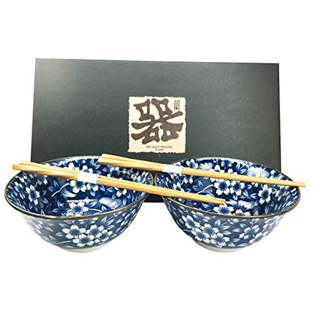 Japanese Floral Pattern Blue Ceramic Rice Or Meal Bowl And Chopsticks Set Serves Two Great Gift For College Students Housewarming Asian Living Home Decor Walmart Com Walmart Com