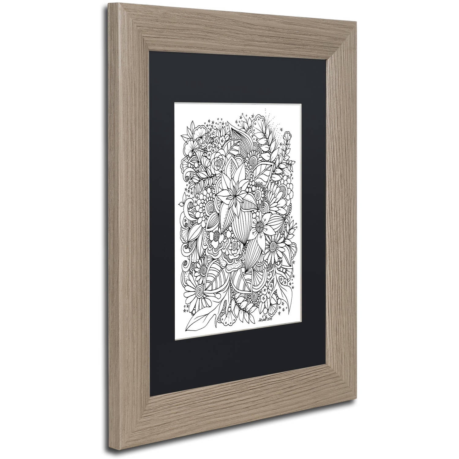 Trademark Fine Art "Zendoodle 6" Canvas Art by KCDoodleArt Black Matte, Birch Frame
