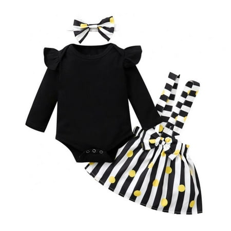 

Bullpiano Newborn Girl Summer Clothes Set Infant Baby Girl Long Sleeve Romper Floral Suspender Skirt Outfits 3-6 Months