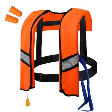 Manual Inflatable Life Jacket for Adults with Emergency Earplugs - High Visibility Reflective Vest for Fishing, Boating, Water Sports | Adjustable Straps, Durable Ripstop Fabric