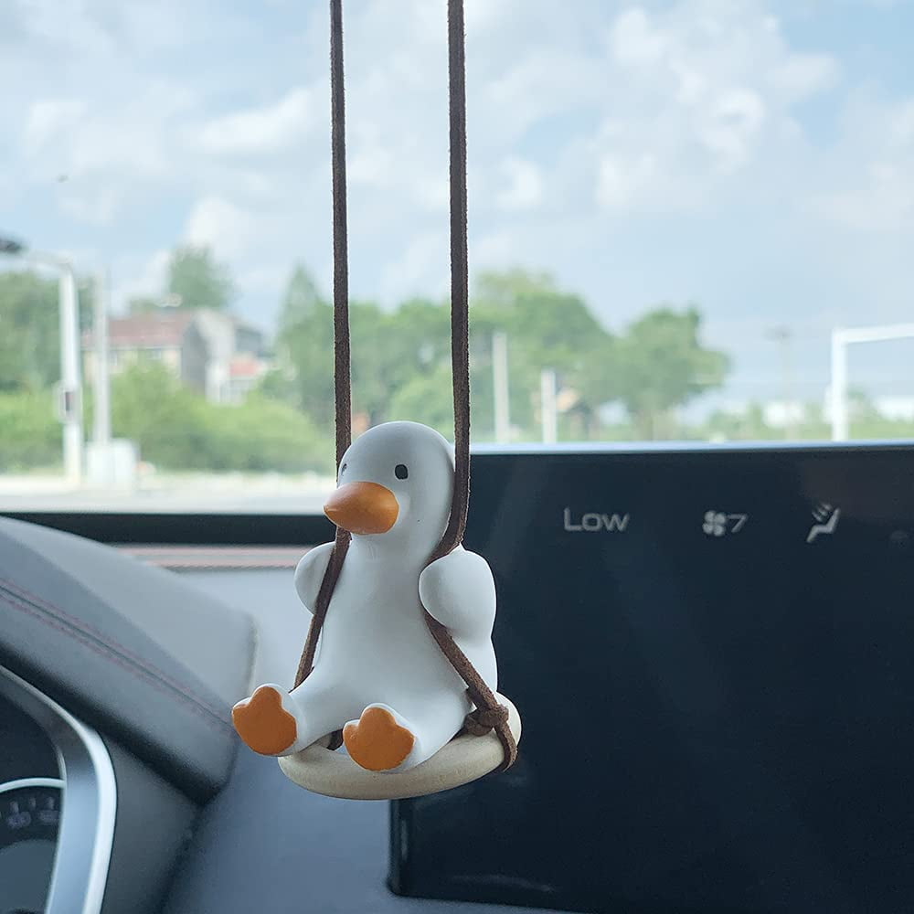 Cute Swing Duck Car Pendant,2Pcs Hanging Ornament for Car Interior Rearview Mirror,Cartoon Ornaments Hanging Accessories for Home Car Decor 