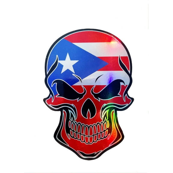 WickedGoodz Puerto Rican Flag Skull Holographic Vinyl Decal - Puerto Rico Bumper Sticker - Proud Puerto Rico Sticker