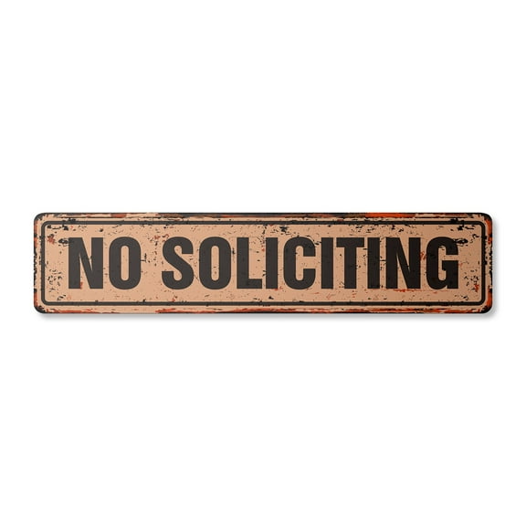 NO SOLICITING Vintage Aluminum Street Sign SOLICITING Metal Sign solicitation keep stay rustic metal tin | Indoor/Outdoor | 18" Wide
