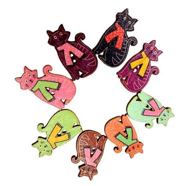 Siruishop 3x50 Colorful Cat Shape 2 Holes Wood Sewing Buttons Scrapbooking 30*19mm 3 Pcs