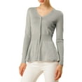 thumbnail image 3 of INSPIRE CHIC Women's V Neck Peplum Sweater Ribbed Knit Long Sleeve Casual Pullover Grey L, 3 of 9